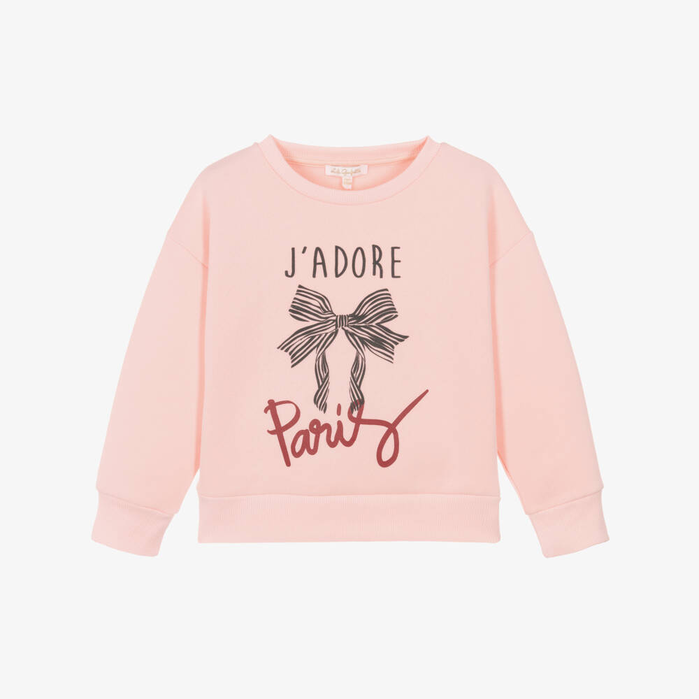 Lili Gaufrette-Girls Pink Cotton J'Adore Paris Sweatshirt | Childrensalon Outlet
