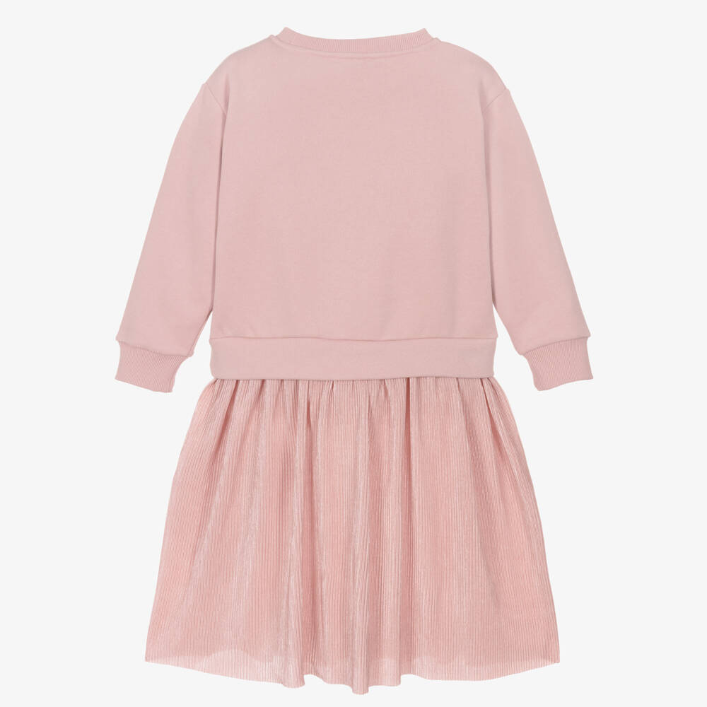 Lili Gaufrette-Girls Pink Cotton Jersey & Satin Plissé Dress | Childrensalon Outlet