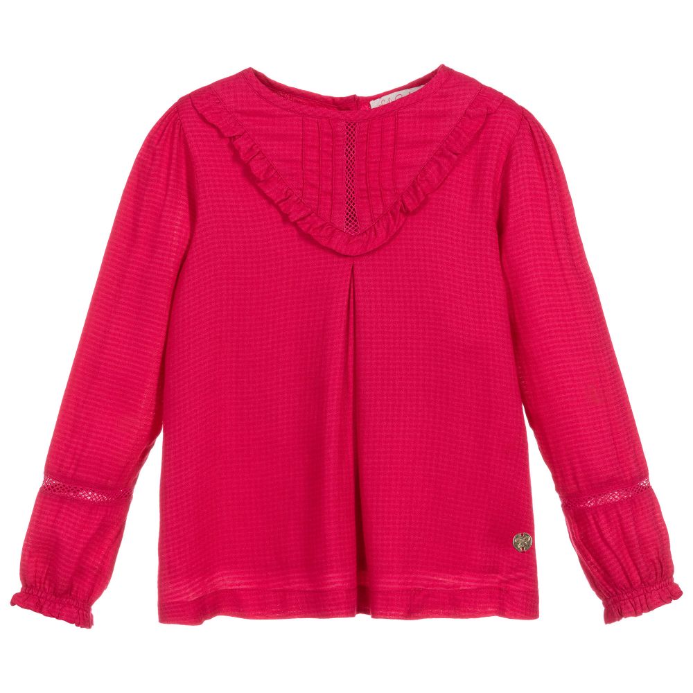 Lili Gaufrette - Girls Pink Crêpe Blouse | Childrensalon