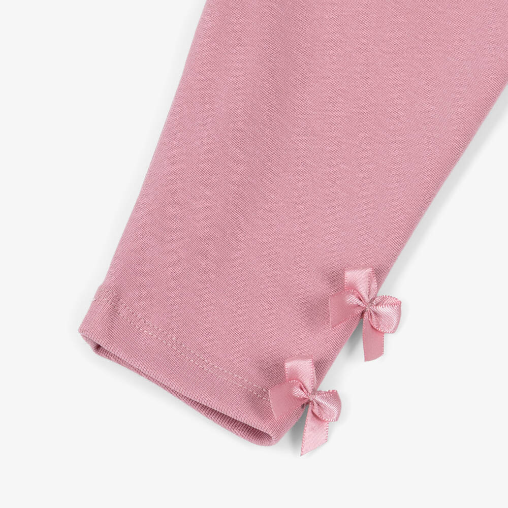 Lili Gaufrette-Girls Pink Jersey Leggings with Ribbon Bows | Childrensalon Outlet
