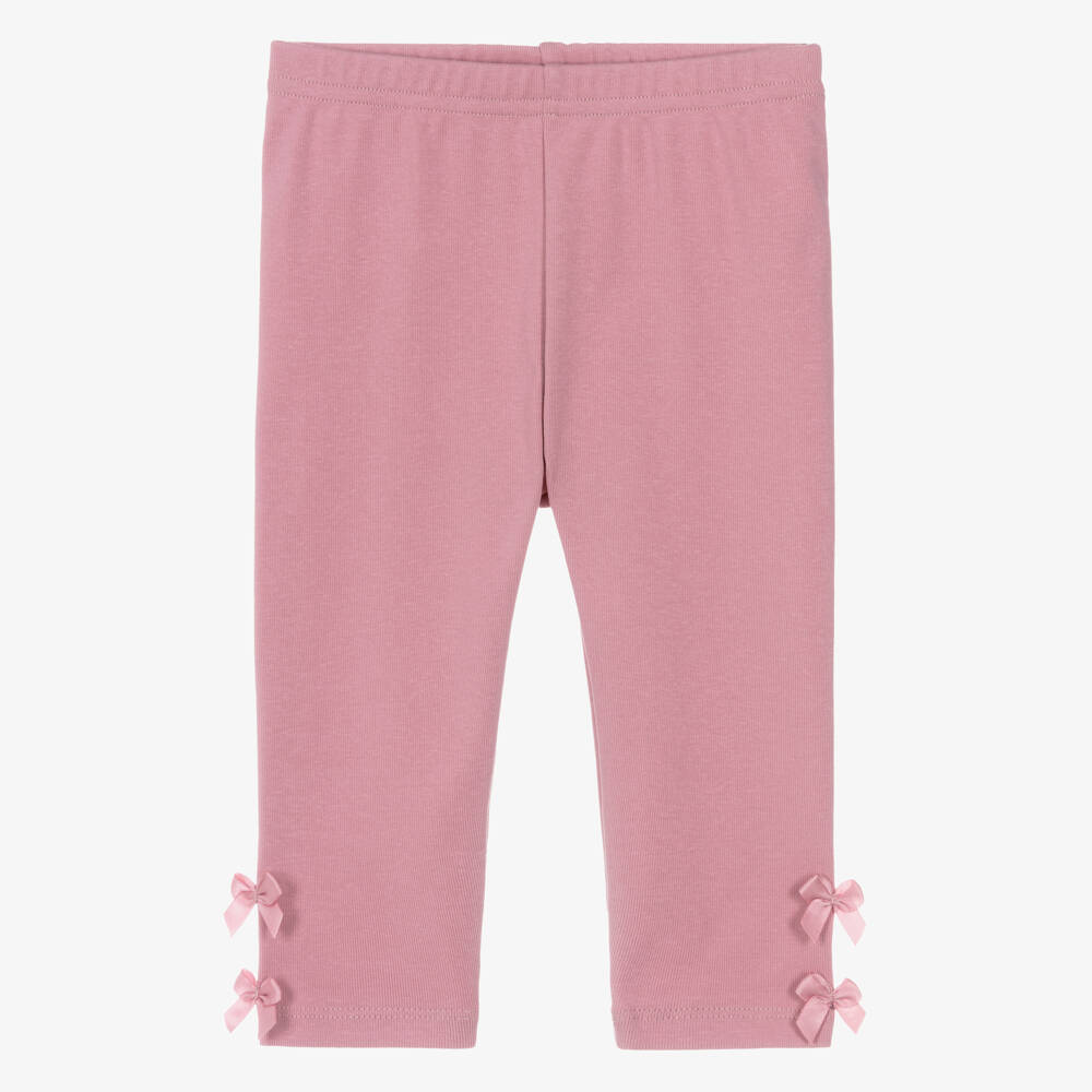 Lili Gaufrette-Girls Pink Jersey Leggings with Ribbon Bows | Childrensalon Outlet