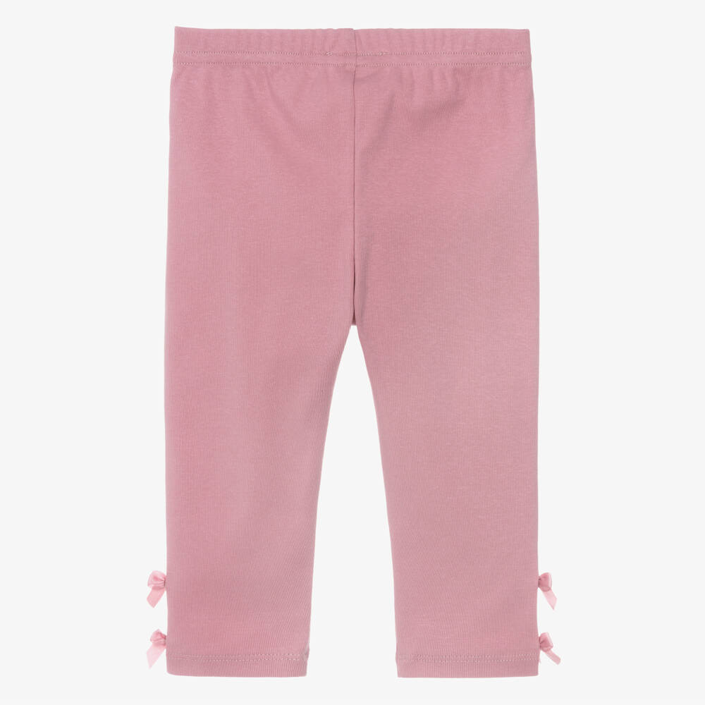 Lili Gaufrette-Girls Pink Jersey Leggings with Ribbon Bows | Childrensalon Outlet