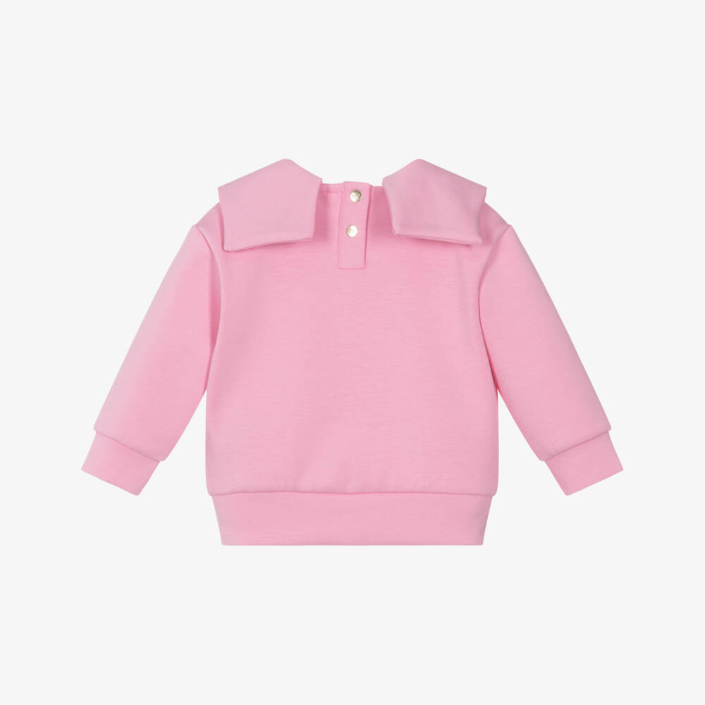 Lili Gaufrette-Girls Pink Scuba Jersey Sweatshirt with Bow & Gold Logo | Childrensalon Outlet