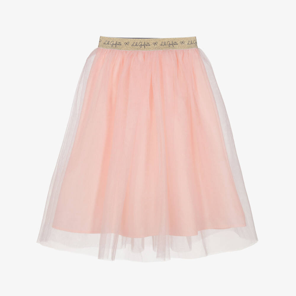 Lili Gaufrette-Girls Pink Shimmery Tulle Midi Skirt | Childrensalon Outlet