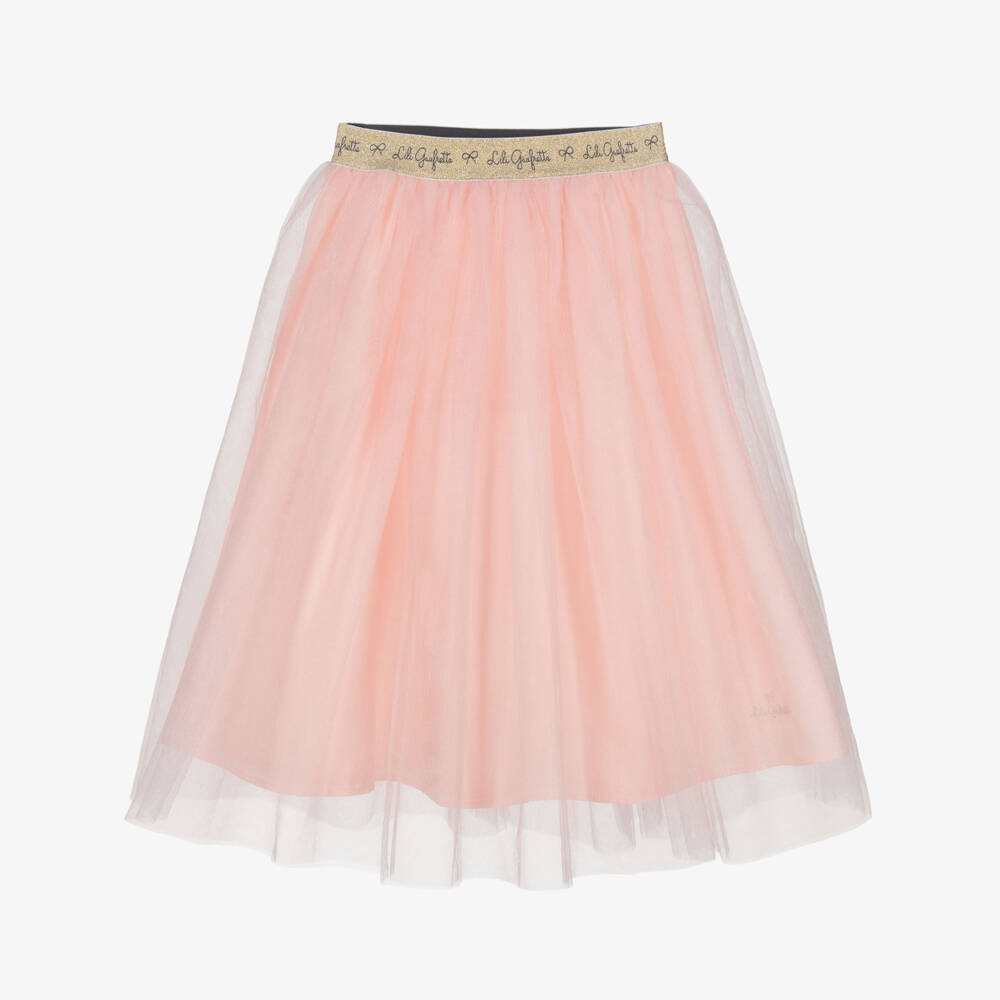 Lili Gaufrette-Girls Pink Shimmery Tulle Midi Skirt | Childrensalon Outlet