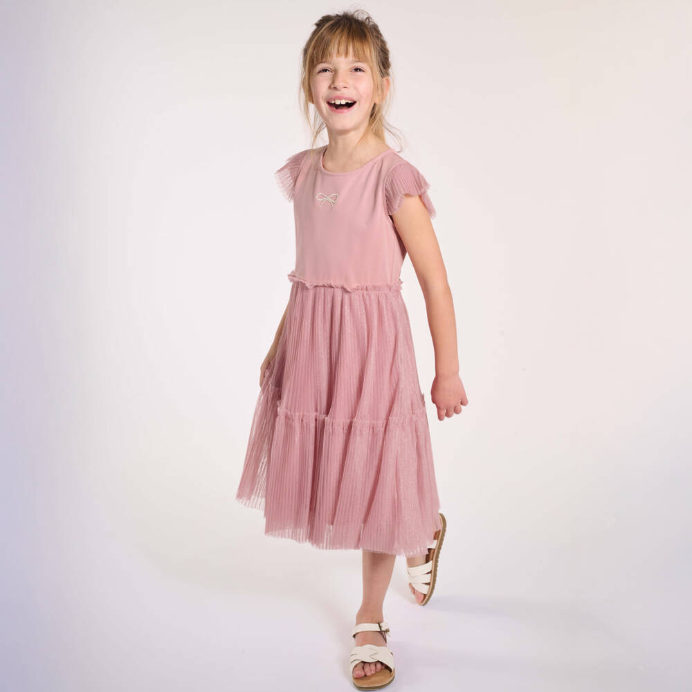 Lili Gaufrette-Girls Pink Tulle & Cotton Delight Dress | Childrensalon Outlet