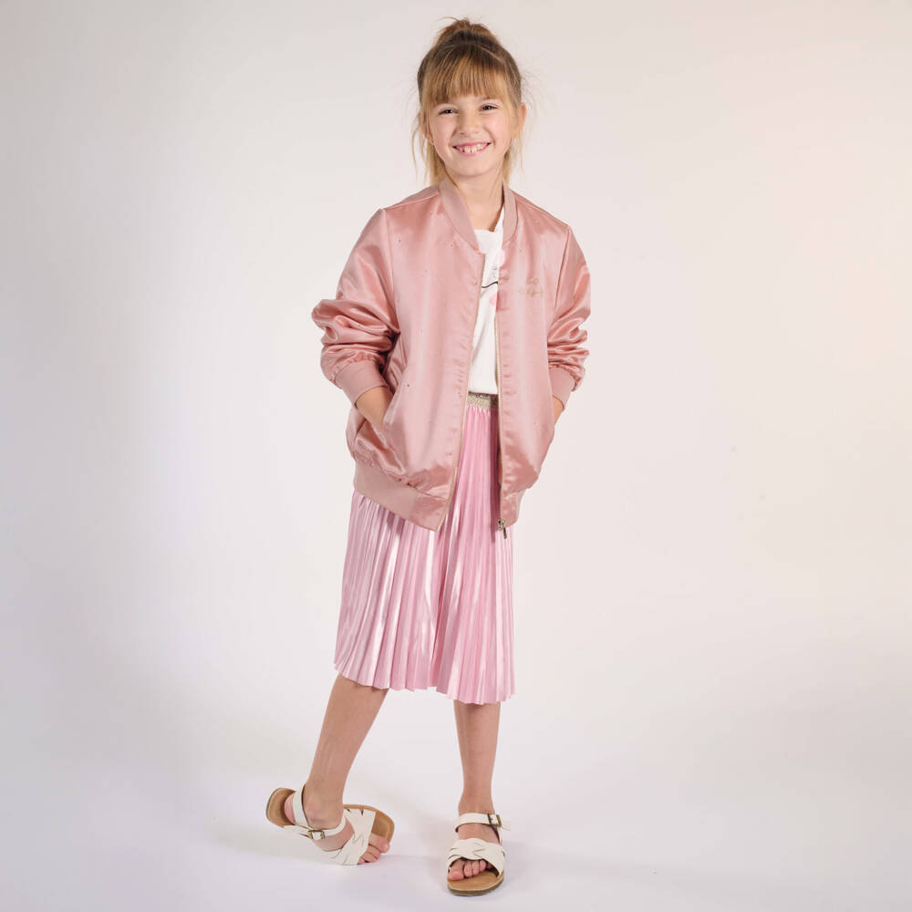 Lili Gaufrette-Girls Satin Sparkle Pink Jacket | Childrensalon Outlet