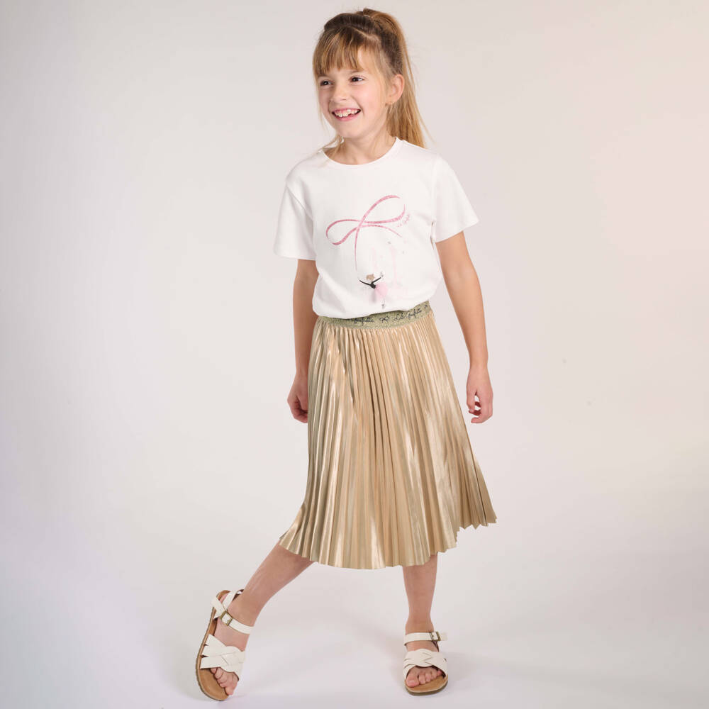 Lili Gaufrette-Girls Shimmering Gold Satin Skirt | Childrensalon Outlet