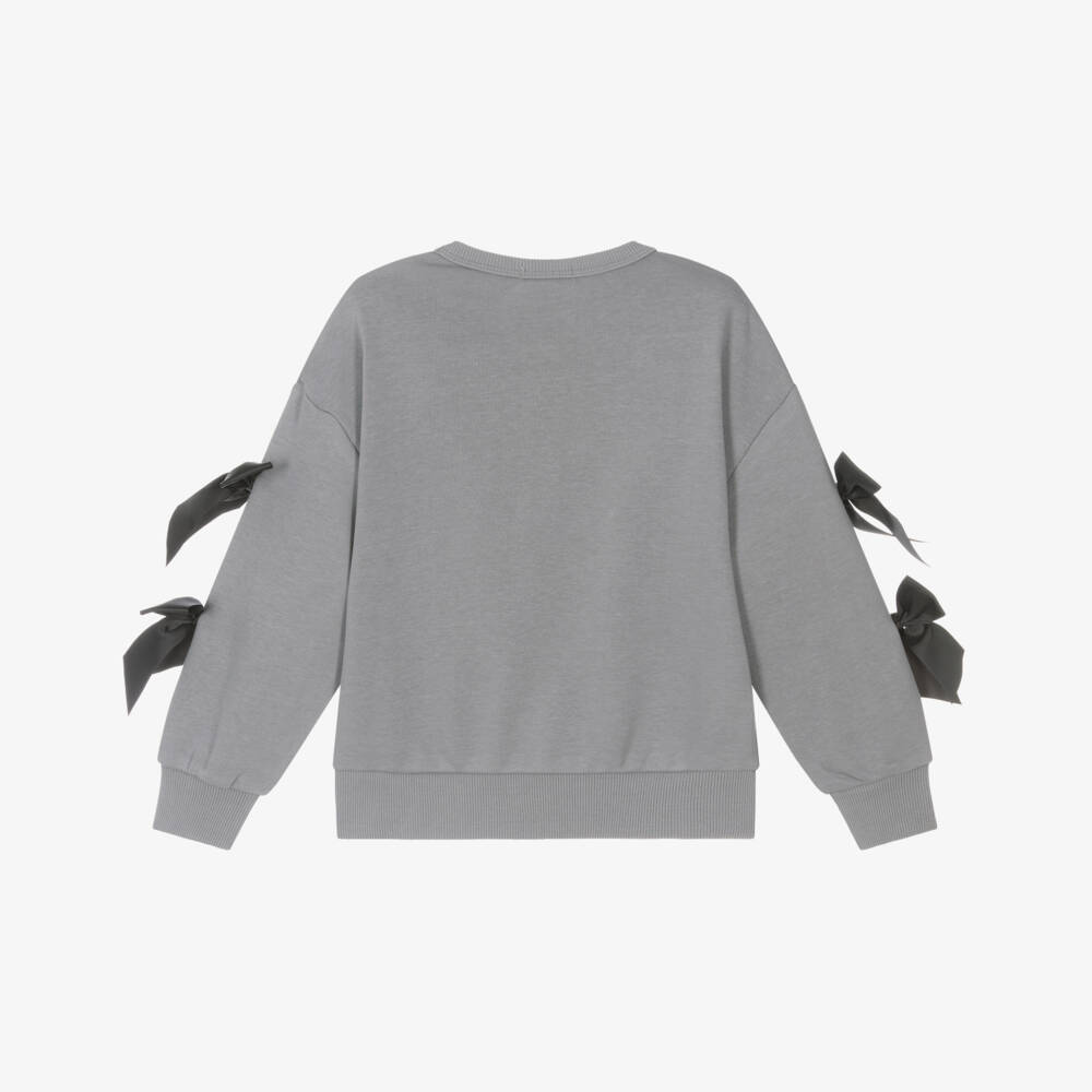 Lili Gaufrette-Girls Silver Bow-Accent Sweatshirt | Childrensalon Outlet