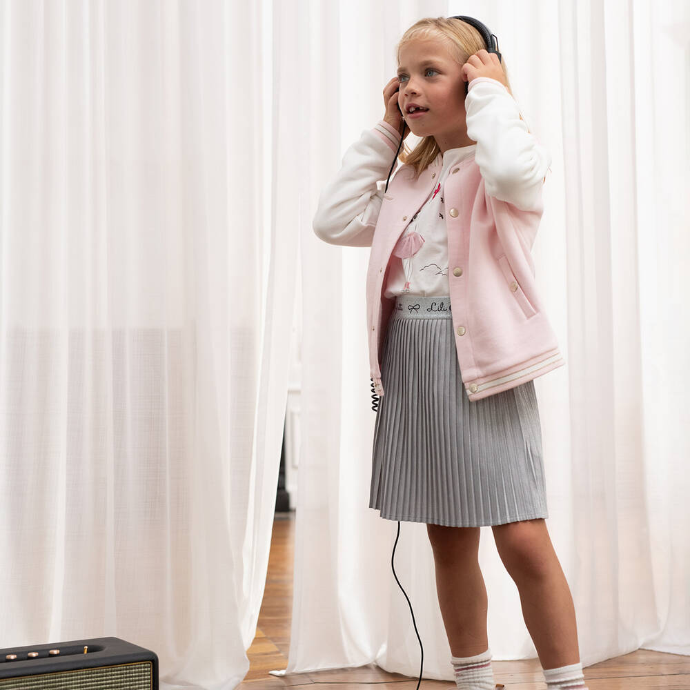 Lili Gaufrette-Girls Silver Metallic Pleated Skirt | Childrensalon Outlet