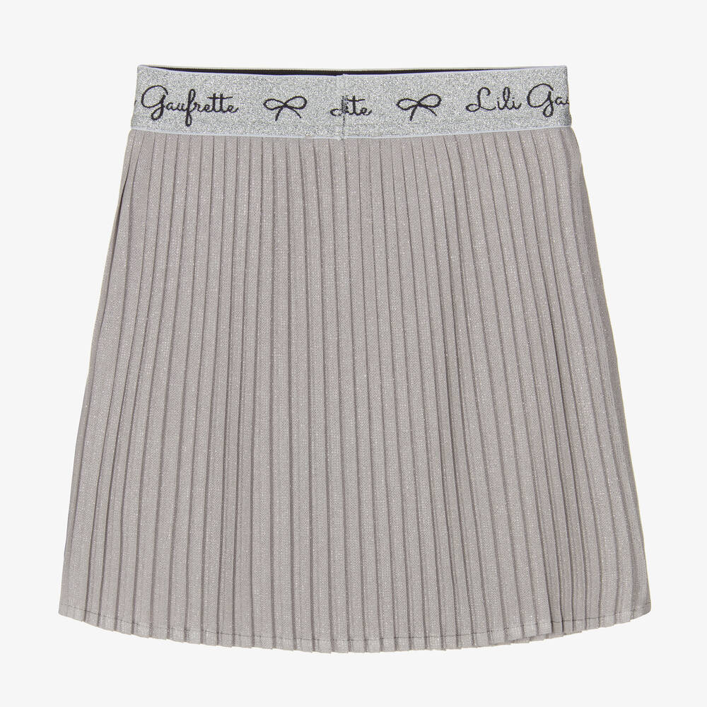 Lili Gaufrette-Girls Silver Metallic Pleated Skirt | Childrensalon Outlet
