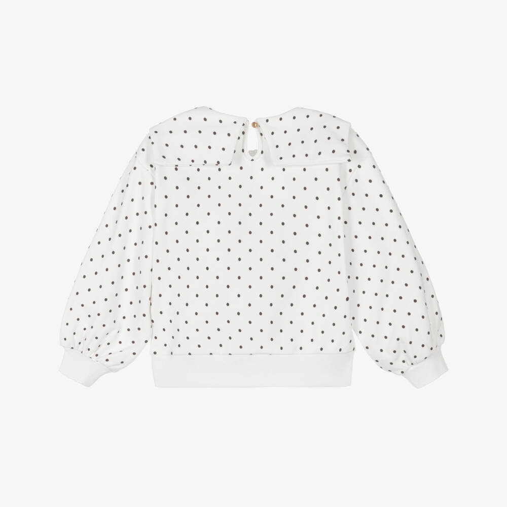 Lili Gaufrette-Girls White & Black Cotton Sweatshirt with Bow & Gold Logo | Childrensalon Outlet