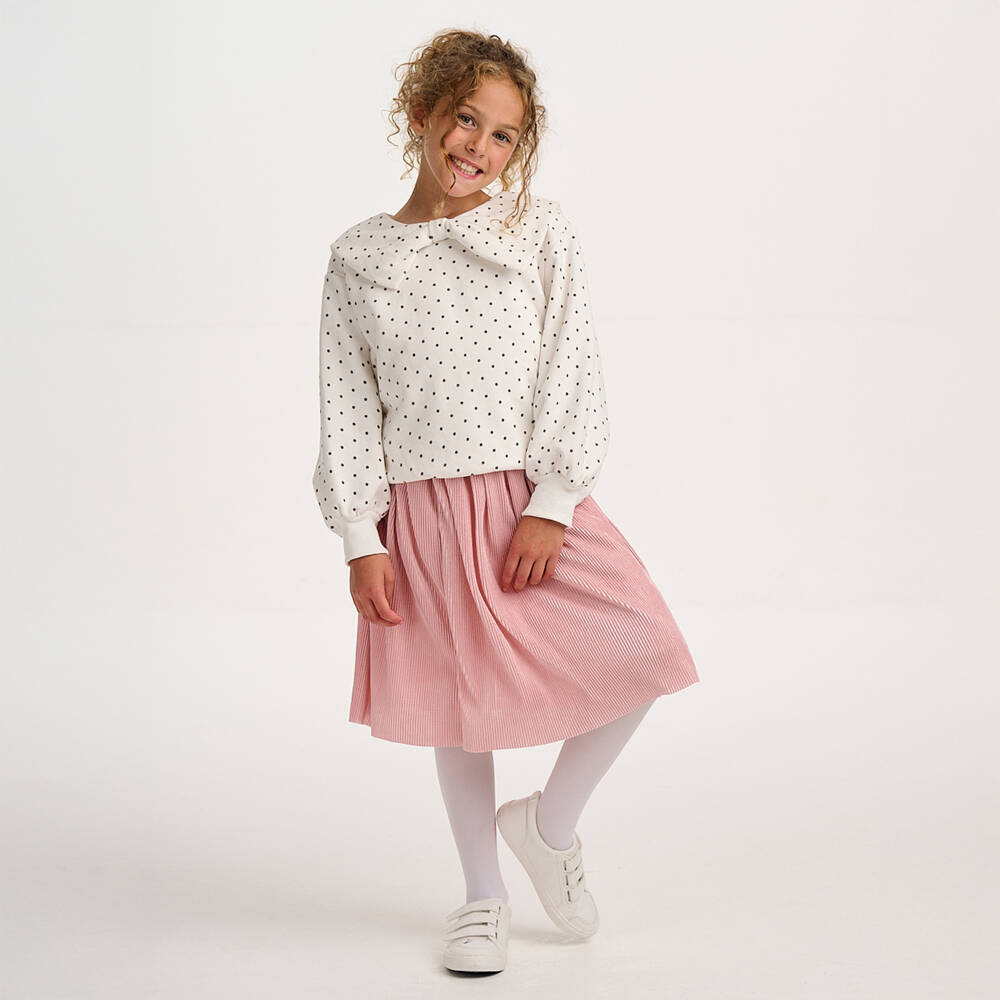Lili Gaufrette-Girls White & Black Cotton Sweatshirt with Bow & Gold Logo | Childrensalon Outlet