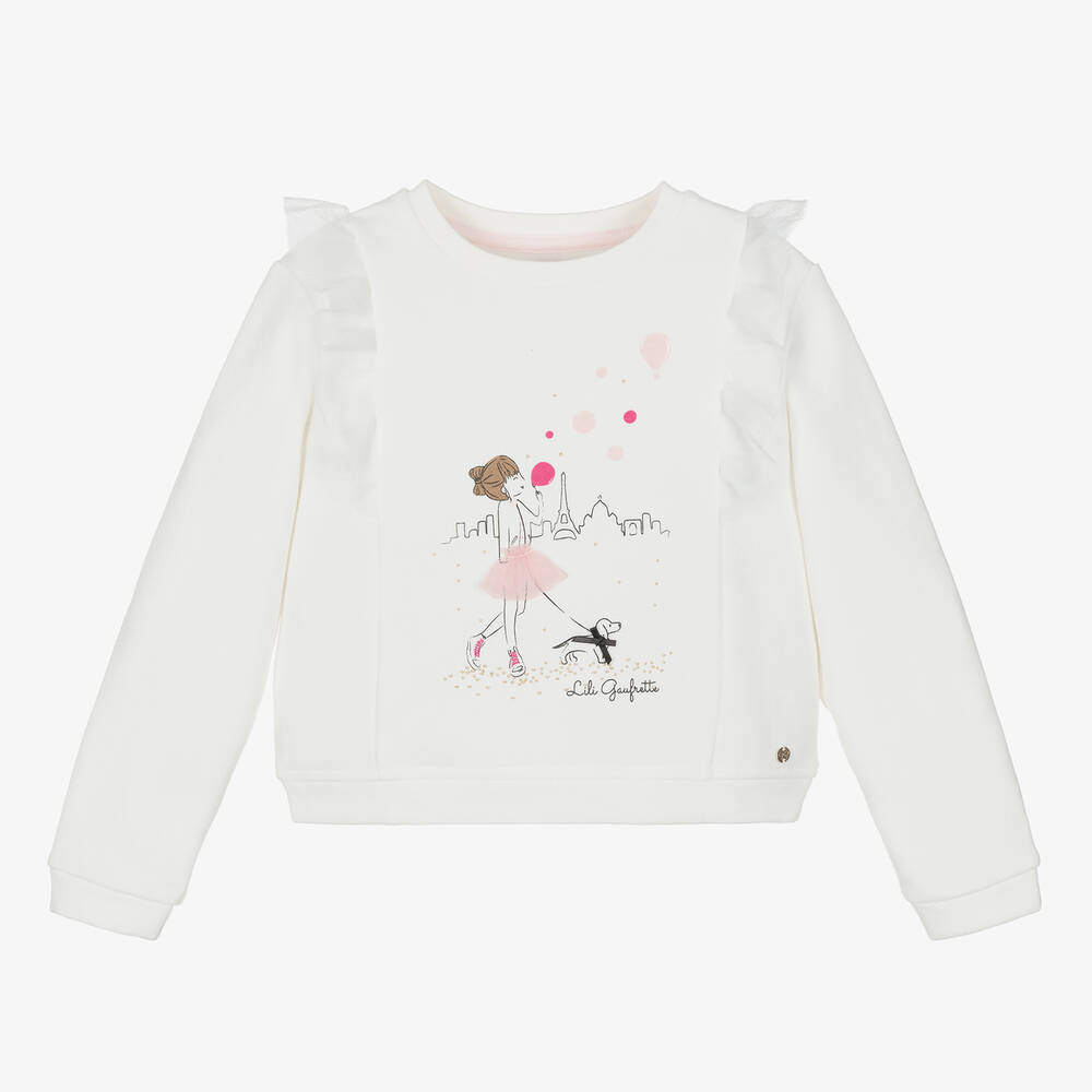 Lili Gaufrette - Sweat-shirt blanc en coton Paris  | Childrensalon