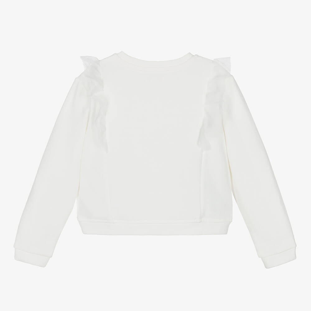 Lili Gaufrette-Girls White Cotton Paris Sweatshirt  | Childrensalon Outlet