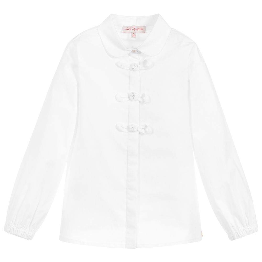Lili Gaufrette - Girls White Cotton Shirt  | Childrensalon