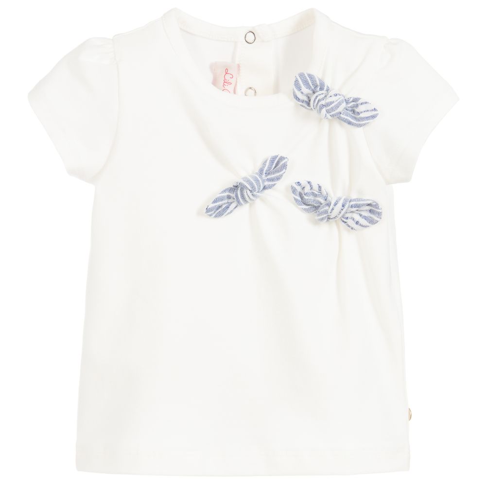 Lili Gaufrette - Girls White Cotton T-Shirt  | Childrensalon