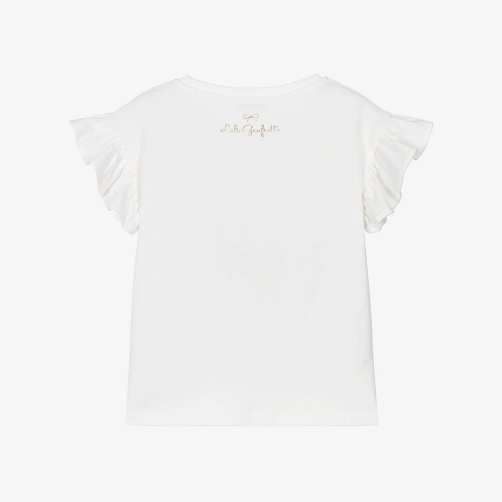 Lili Gaufrette-Girls White Cotton T-Shirt with Parisian Girl Print | Childrensalon Outlet