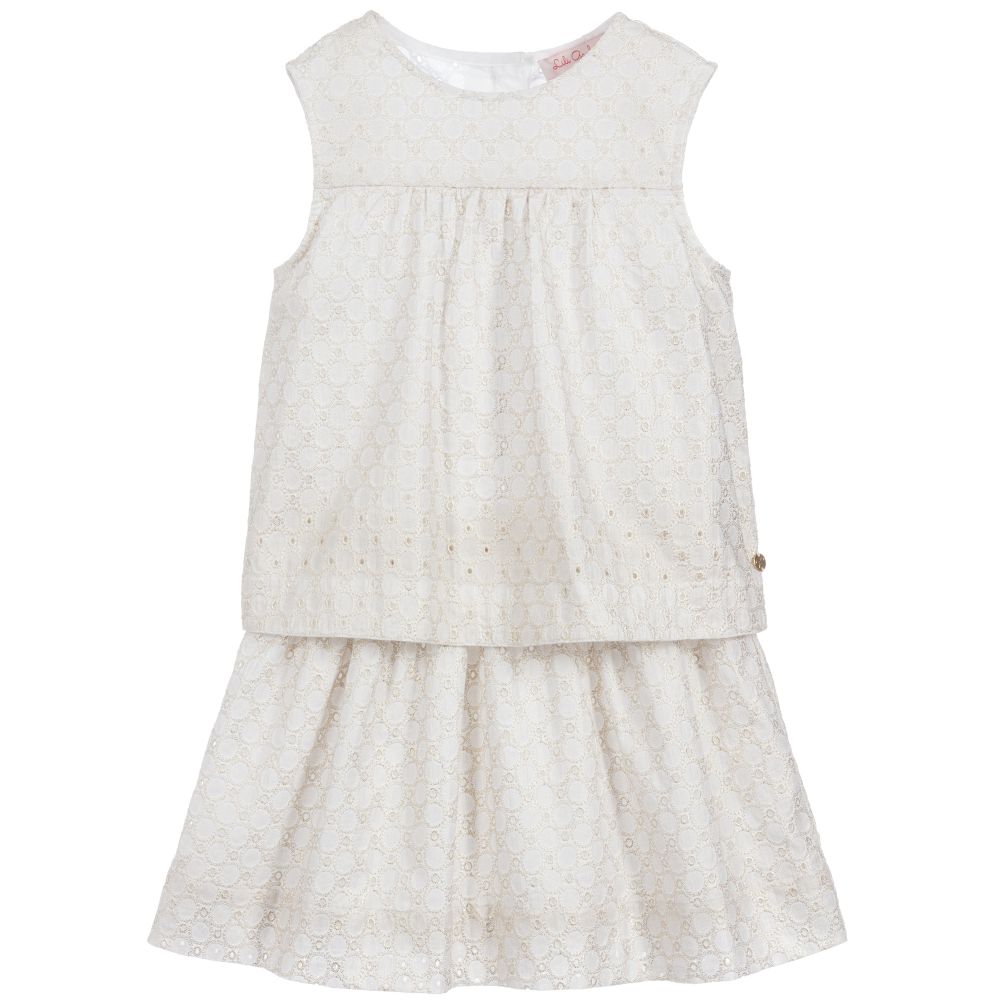 Lili Gaufrette - Gold Broderie Anglaise Dress | Childrensalon