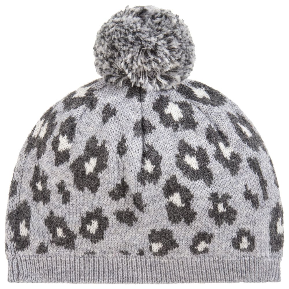 Lili Gaufrette-Grey Animal Print Pom-Pom Hat | Childrensalon Outlet