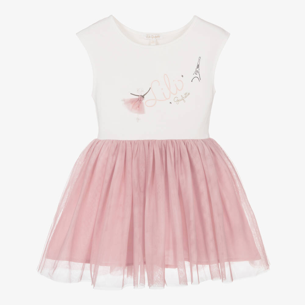 Lili Gaufrette-Кремовое и розовое платье из тюля для девочек | Childrensalon Outlet