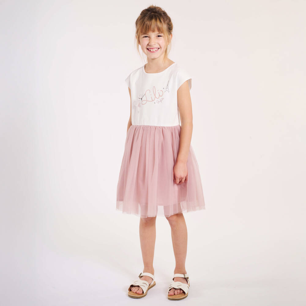 Lili Gaufrette-Ivory & Pink Tulle Frock Delight | Childrensalon Outlet