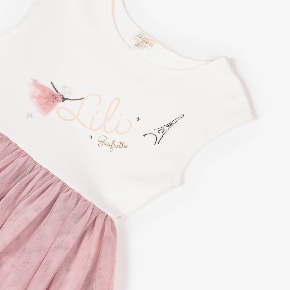 Lili Gaufrette-Ivory & Pink Tulle Frock Delight | Childrensalon Outlet