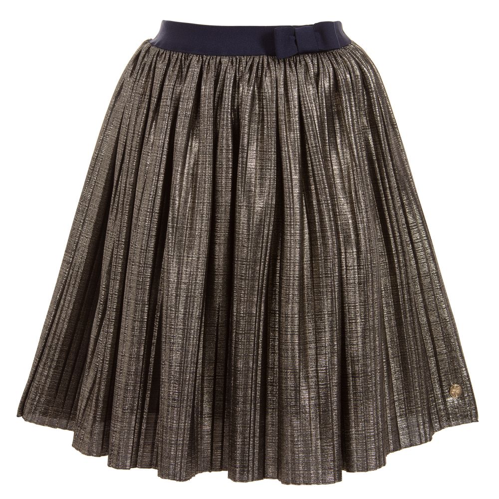 Lili Gaufrette - Metallic Gold Pleated Skirt | Childrensalon