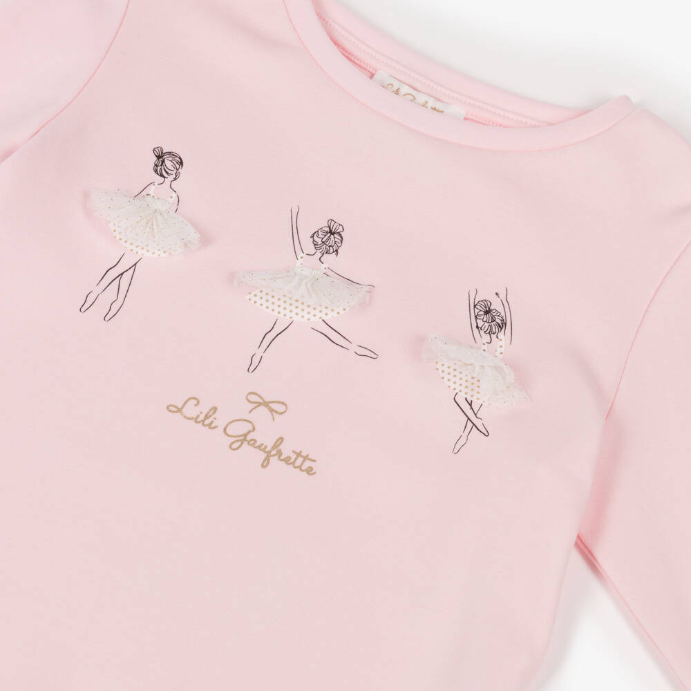 Lili Gaufrette-Pink Ballerina Ls T-shirt | Childrensalon Outlet
