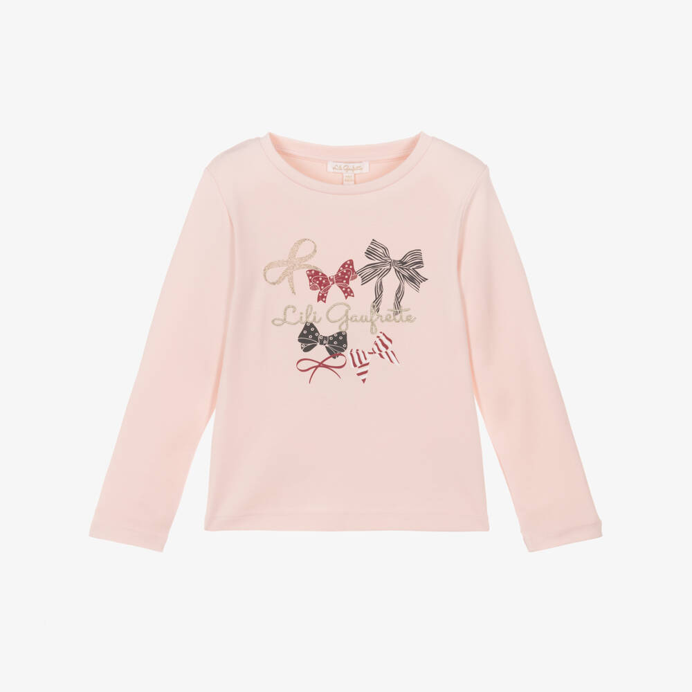 Lili Gaufrette-Pink Bow Logo Ls T-shirt | Childrensalon Outlet