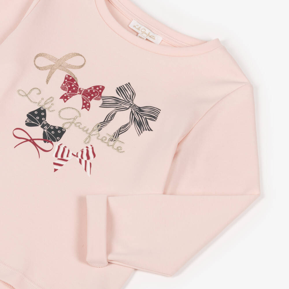 Lili Gaufrette-Pink Bow Logo Ls T-shirt | Childrensalon Outlet
