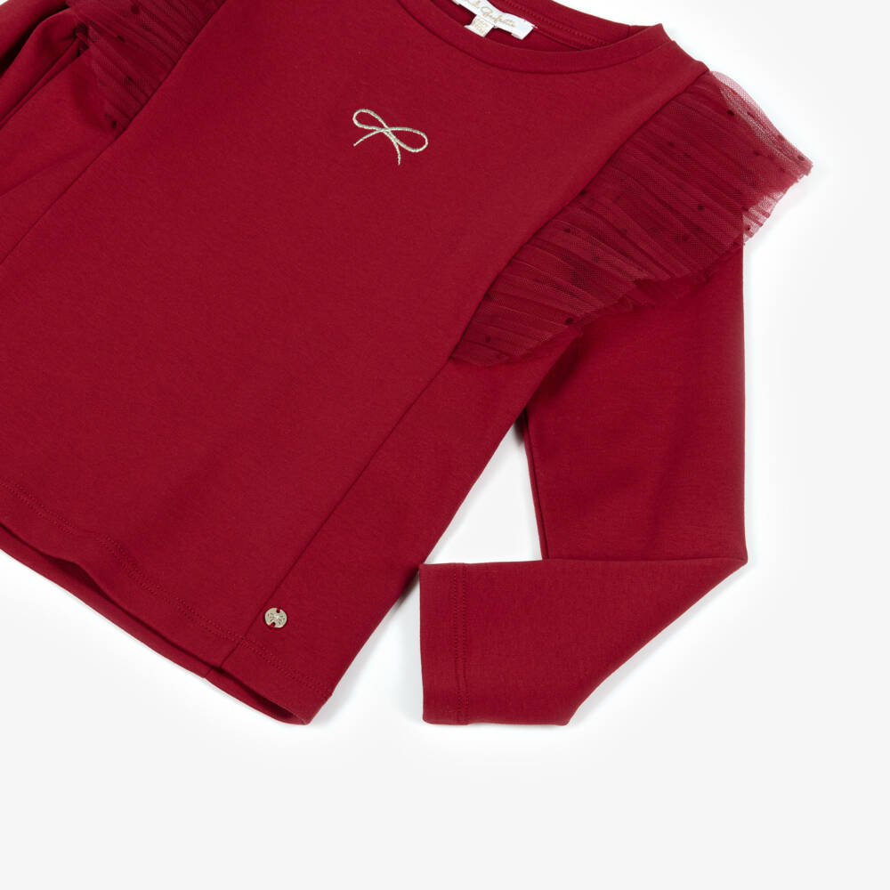 Lili Gaufrette-Red Bow Ls Top | Childrensalon Outlet