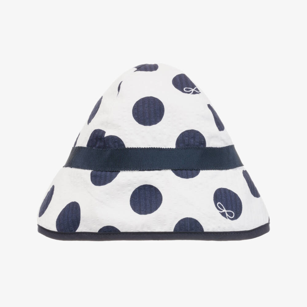 Lili Gaufrette-White & Blue Cotton Hat | Childrensalon Outlet
