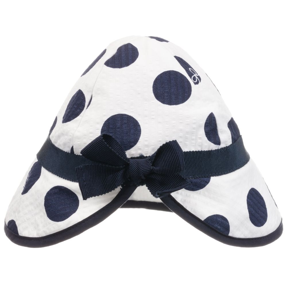 Lili Gaufrette-White & Blue Cotton Hat | Childrensalon Outlet