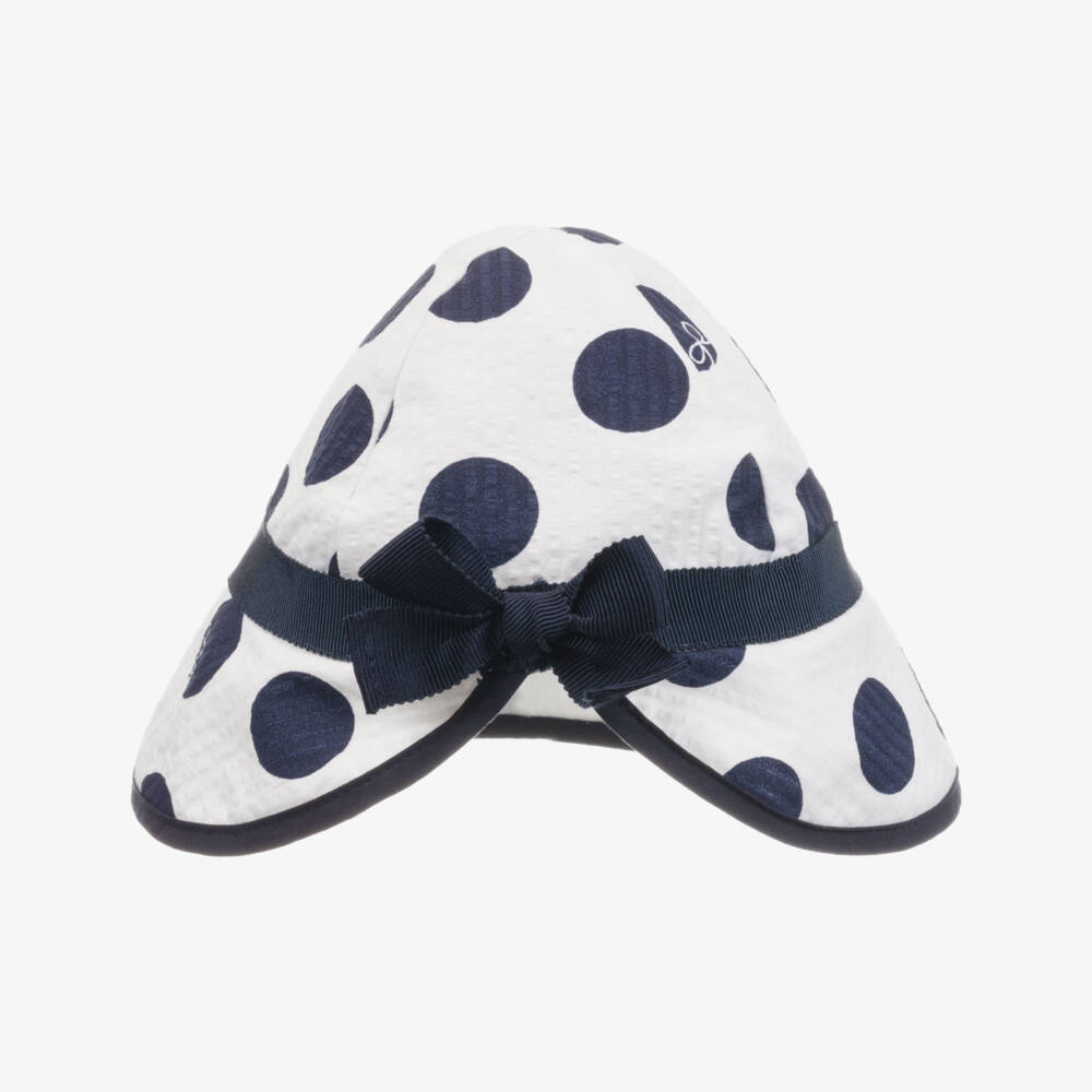 Lili Gaufrette-White & Blue Cotton Hat | Childrensalon Outlet