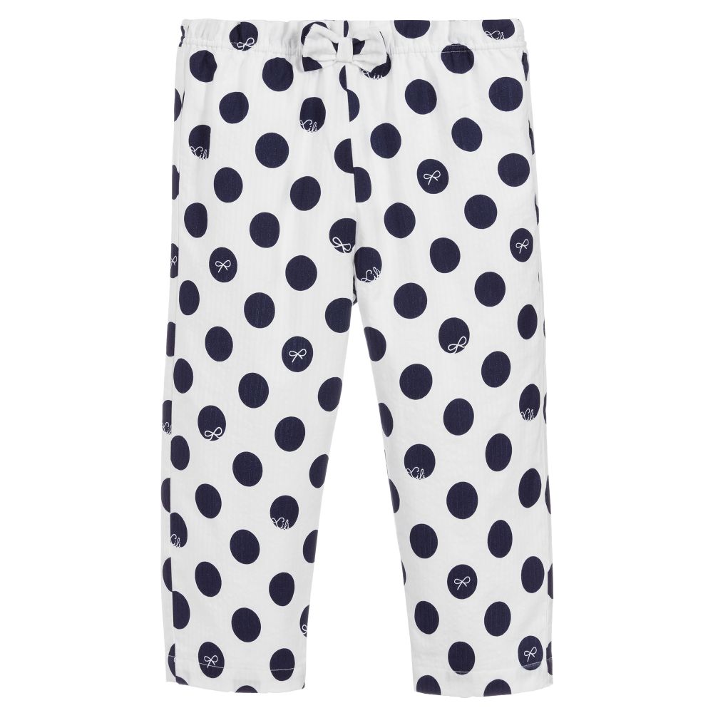 Lili Gaufrette - White & Blue Cotton Trousers | Childrensalon