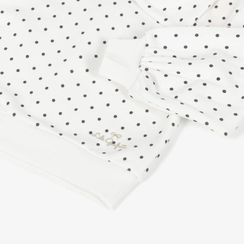 Lili Gaufrette-White Bow Polka Dot Sweatshirt | Childrensalon Outlet