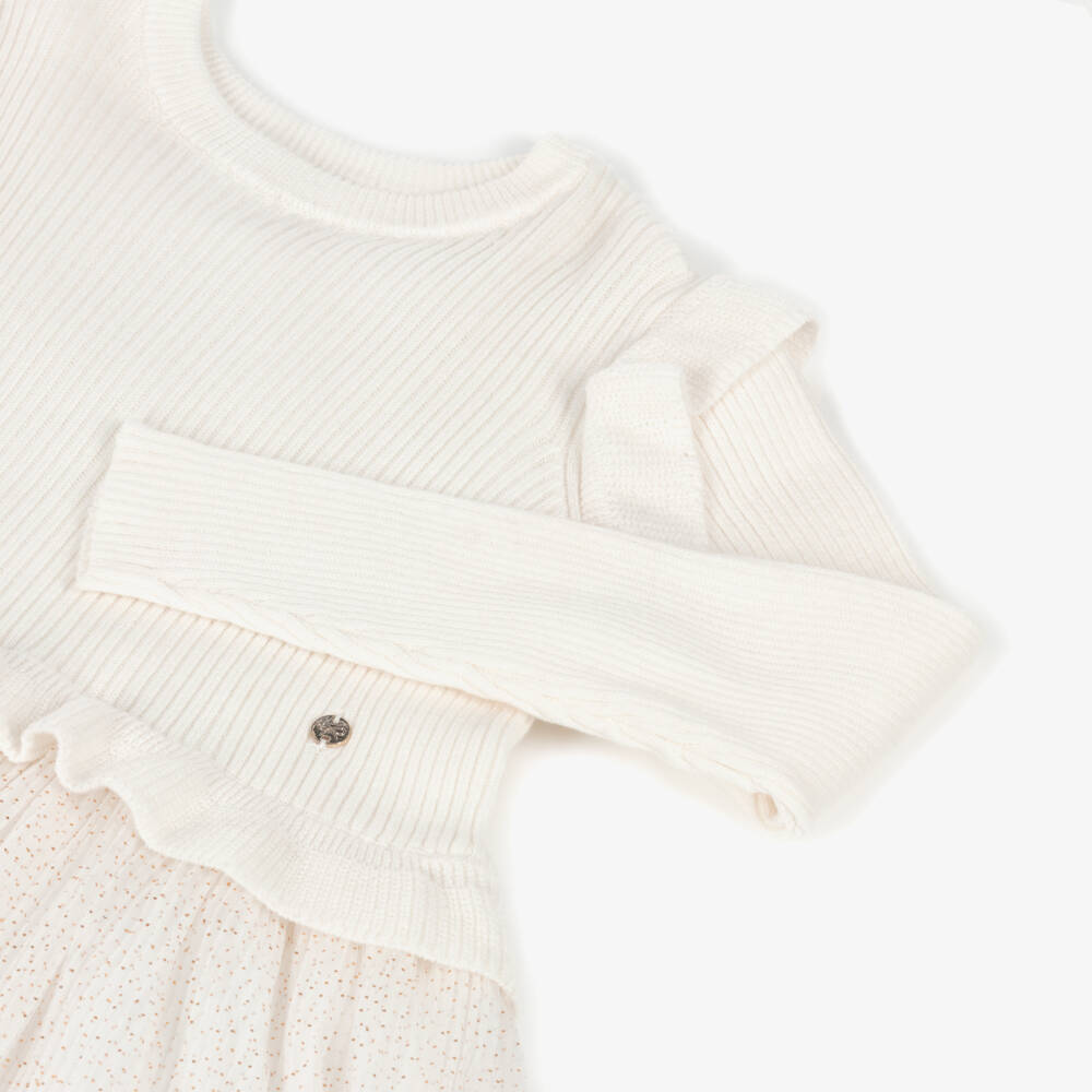 Lili Gaufrette-White Knitted Pleated Dress | Childrensalon Outlet
