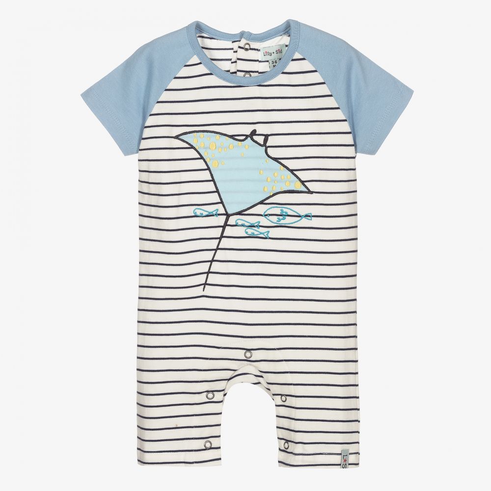 Lilly and Sid - Baby Boys Blue Cotton Shortie | Childrensalon