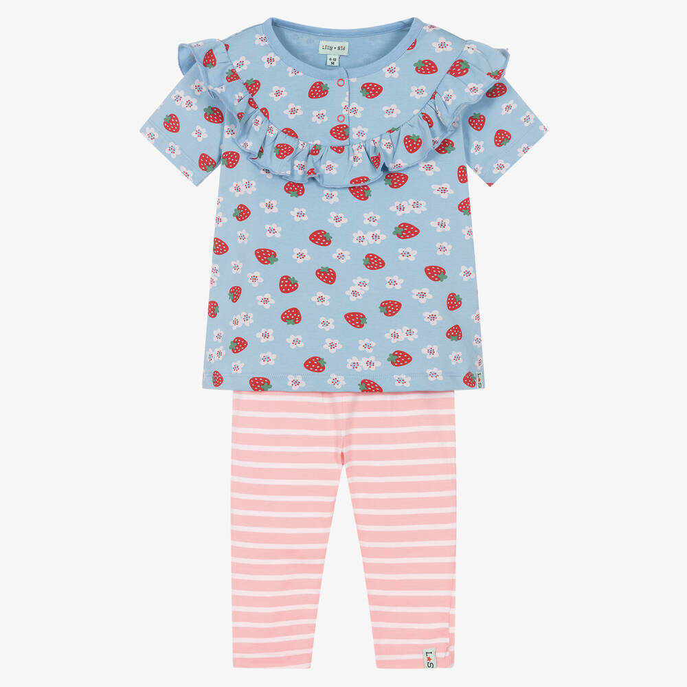 Lilly and Sid - Baby Girls Blue Cotton Leggings Set | Childrensalon