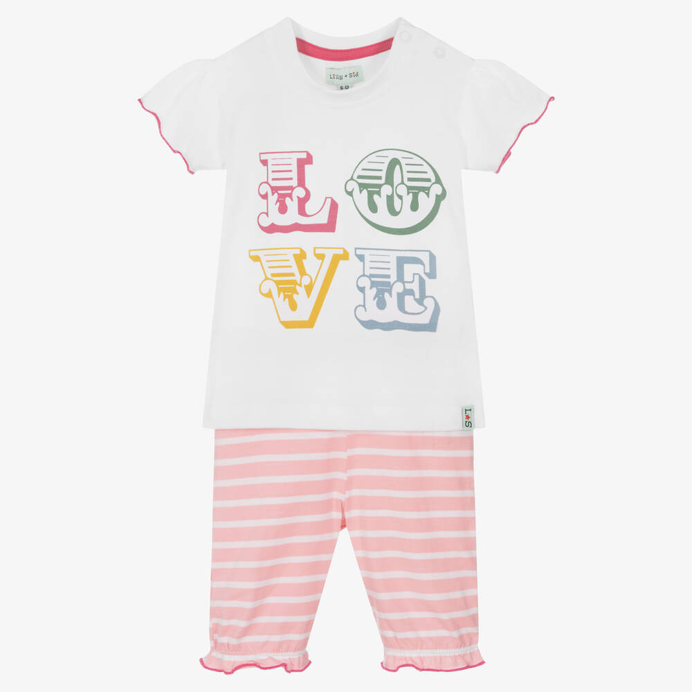 Lilly and Sid - Baby Girls Pink & White Cotton Shorts Set | Childrensalon