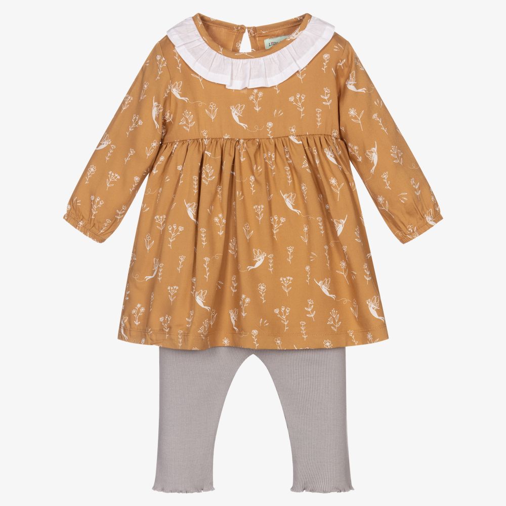 Lilly and Sid-Beige & Grey Baby Dress Set | Childrensalon Outlet