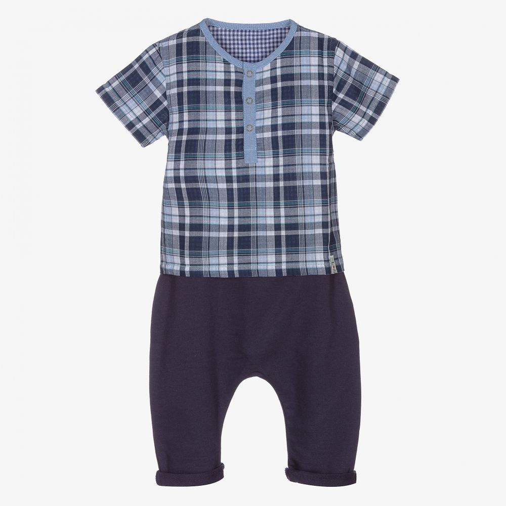 Lilly and Sid - Blue & Grey Cotton Trouser Set | Childrensalon