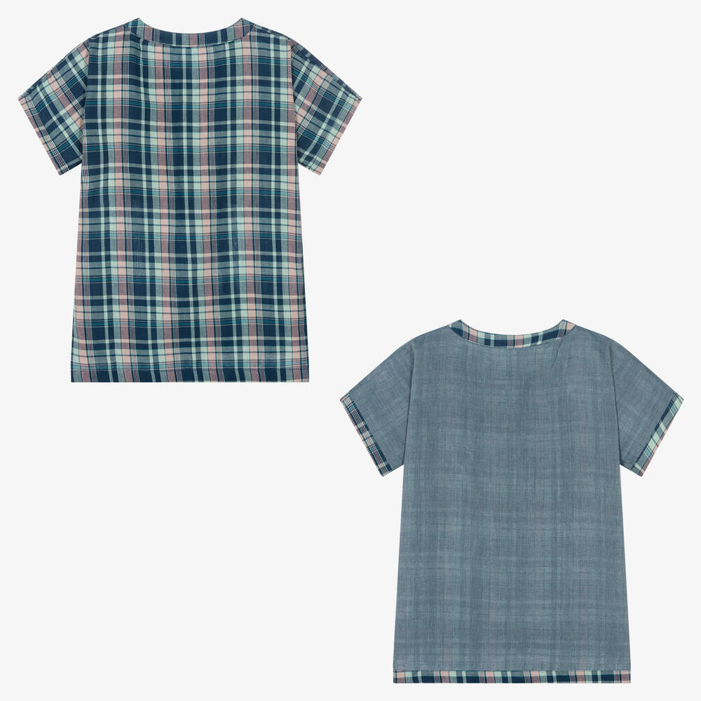 Lilly and Sid-Blue Organic Cotton Check Tunic Shirt | Childrensalon Outlet