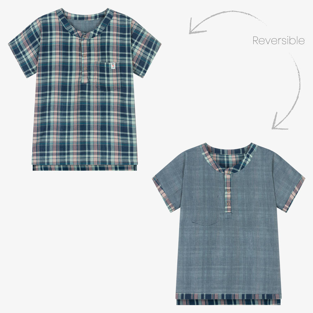 Lilly and Sid - Blue Organic Cotton Check Tunic Shirt | Childrensalon