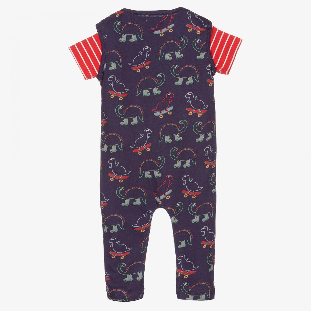 Lilly and Sid-Blue & Red Cotton Dungaree Set | Childrensalon Outlet