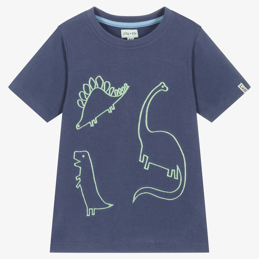 Lilly and Sid - Boys Blue Cotton Dinosaur T-Shirt | Childrensalon