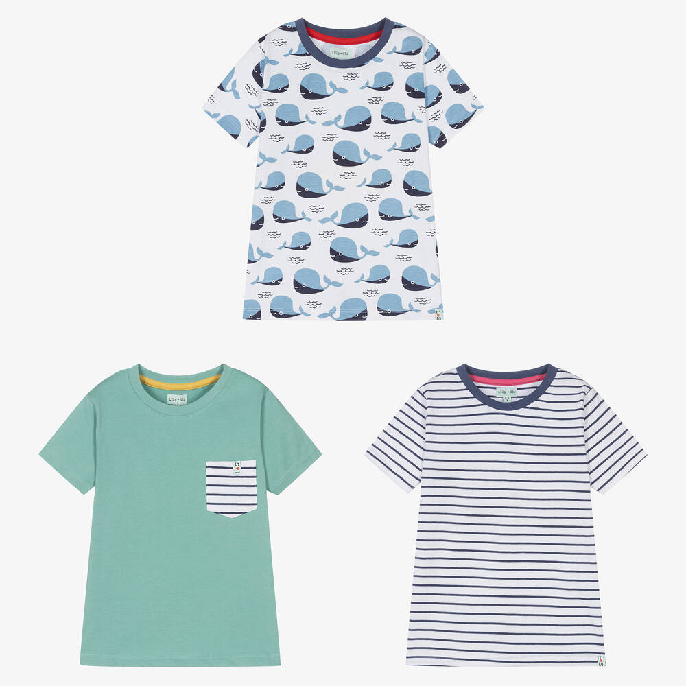Lilly and Sid - Boys Blue Organic Cotton T-Shirts (3 Pack) | Childrensalon