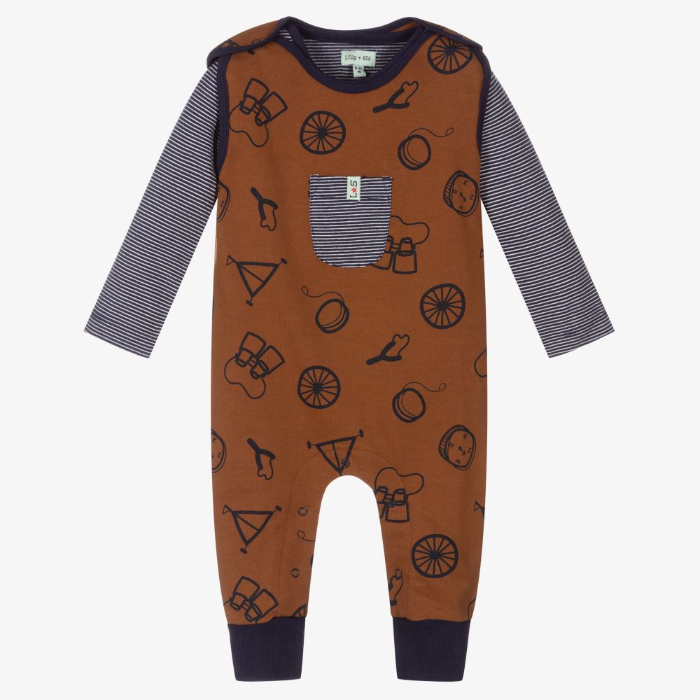 Lilly and Sid-Brown & Blue Dungaree Set | Childrensalon Outlet