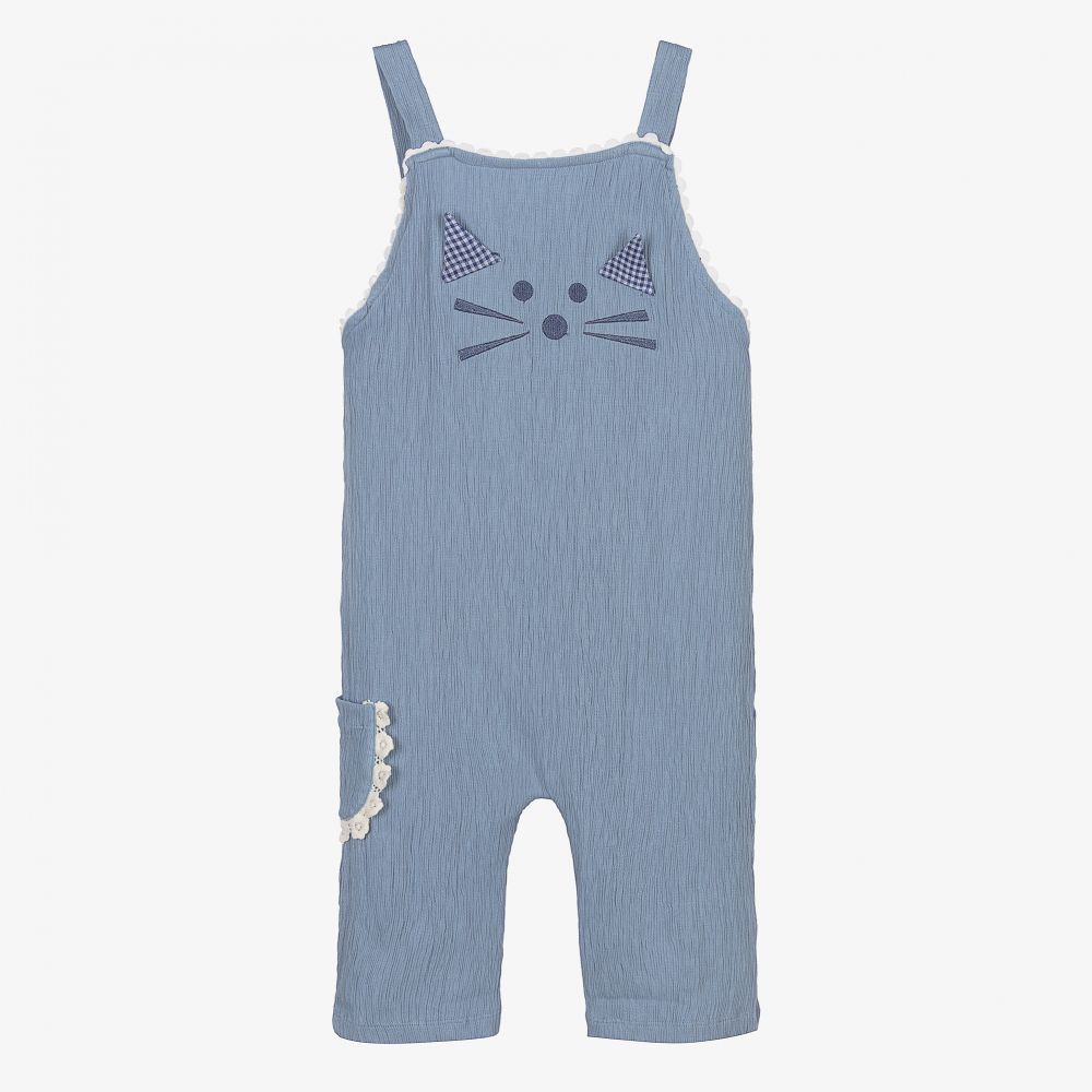 Lilly and Sid - Girls Blue Cotton Dungarees | Childrensalon